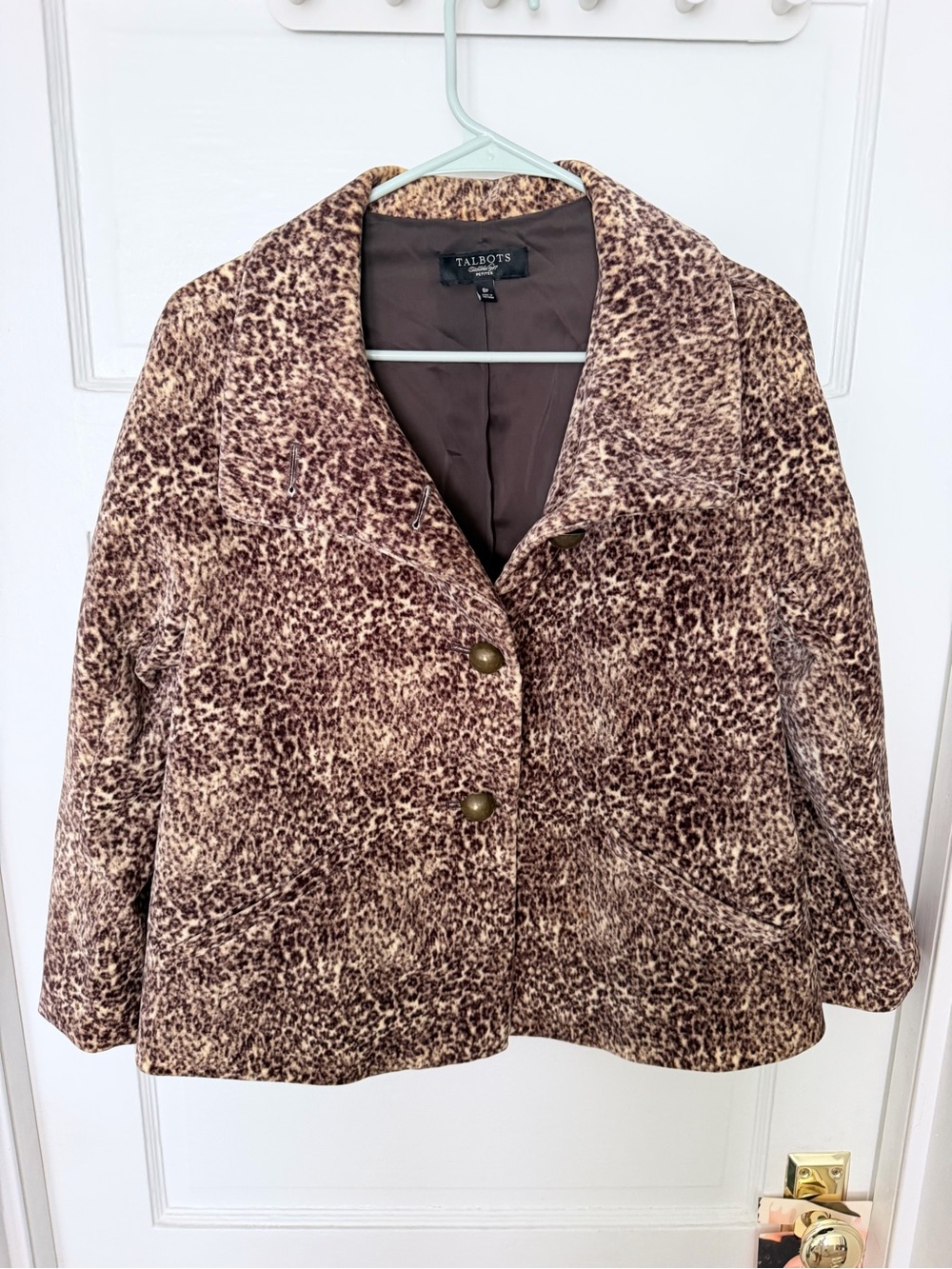 Vintage Talbots Brown Leopard-Print Pea Coat 8P